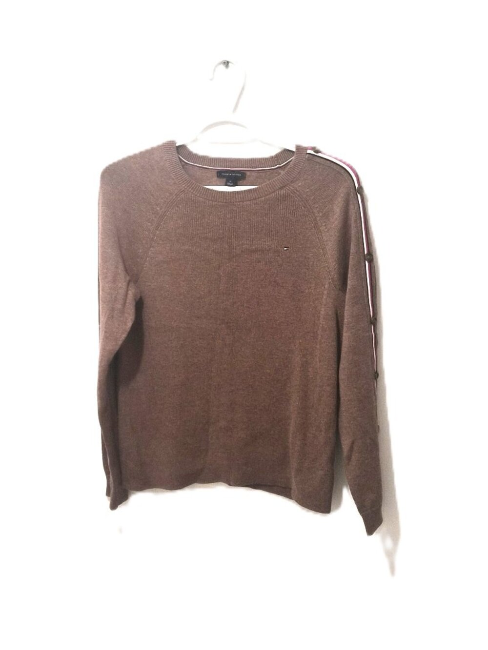 Tommy Hilfiger Coffee Brown Pima Cotton Wool Boxy Crewneck Sweater Granolachic